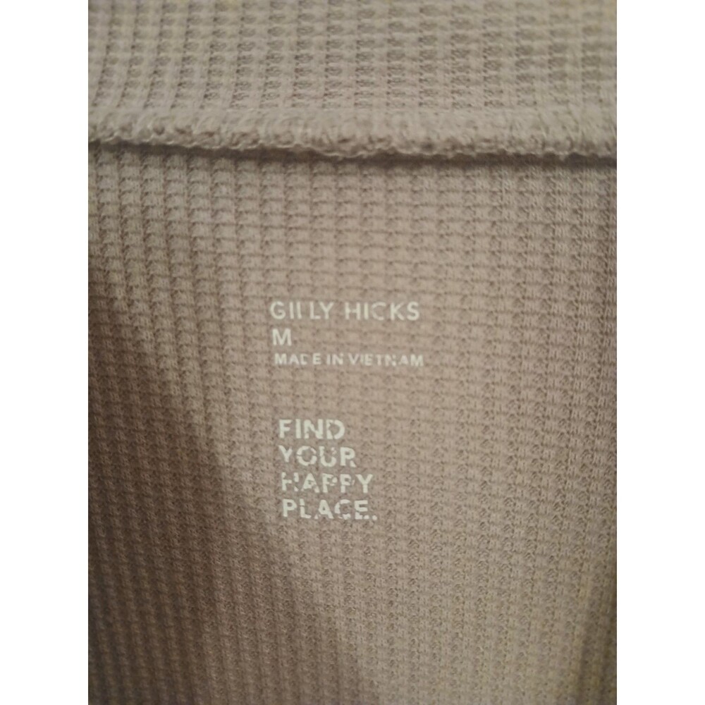 Gilly Hicks Long Sleeve Top Waffle Knit Mock Neck Crop Neutral Athleisure Size-M - Picture 3 of 4